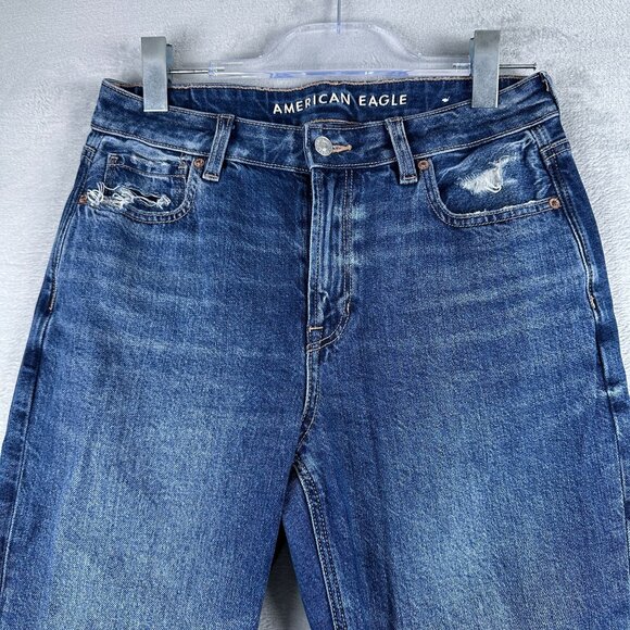 American Eagle Strigid Mom Jeans Womens 4 Regular Distressed Medium Wash Blue - Picture 3 of 12